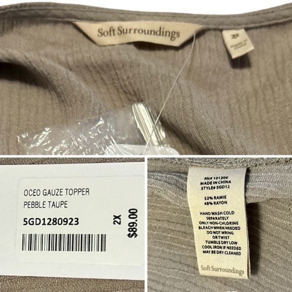 Soft Surroundings NWT Oceo Gauze Cover Up Button Taupe Cardigan Duster Resort 2X - Picture 5 of 12